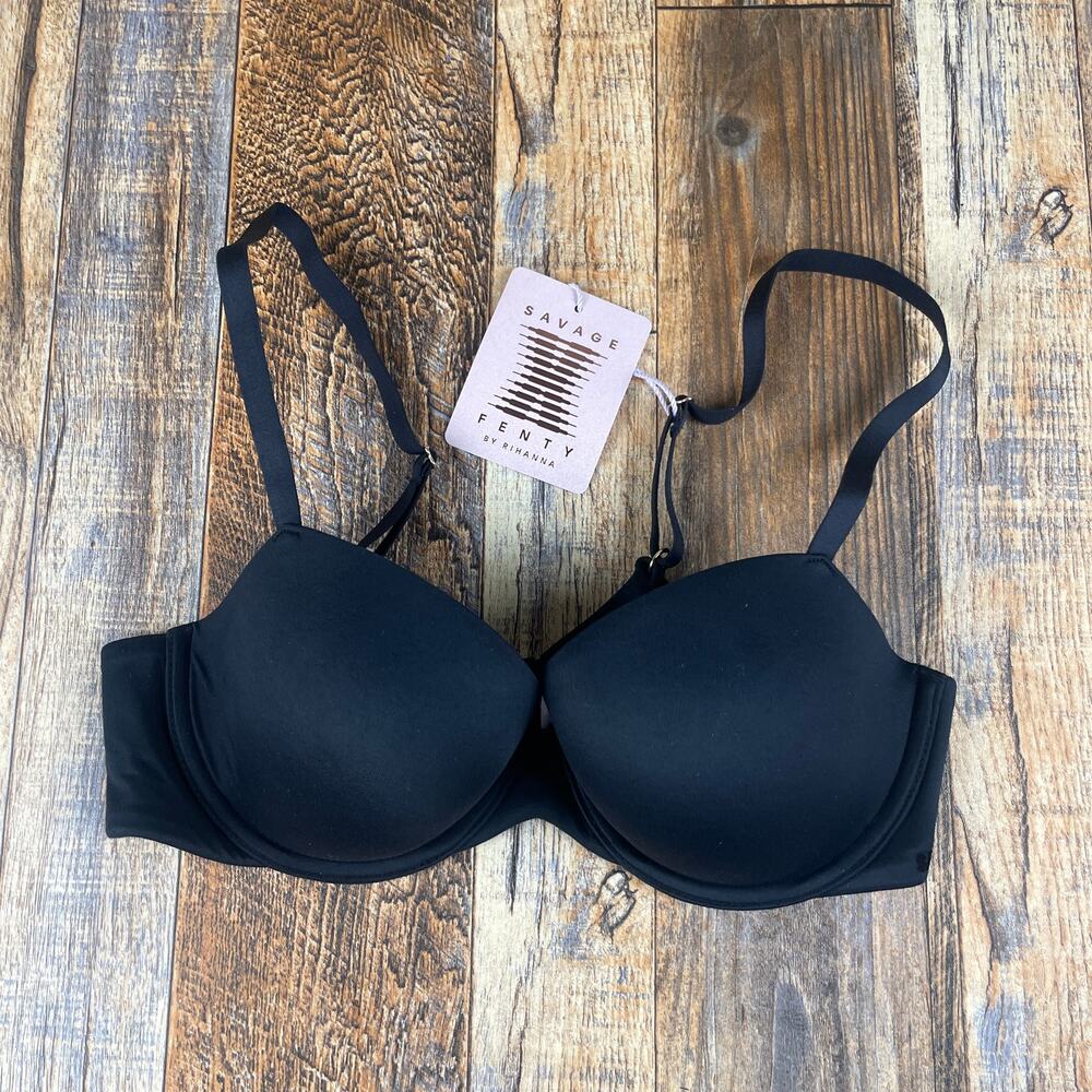 Savage X Fenty by Rihanna Women's 32C Caviar Black Soft N Savage Padded Demi Bra